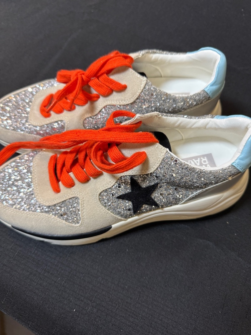 Girls Glitter Star Sneakers with Bright Orange Laces